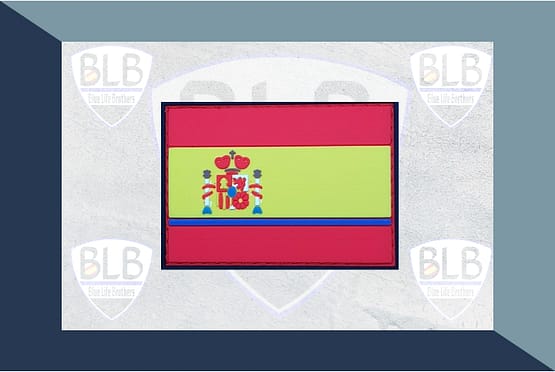 Parche Bandera de España y línea azul de PVC, con velcro y tapa trasera