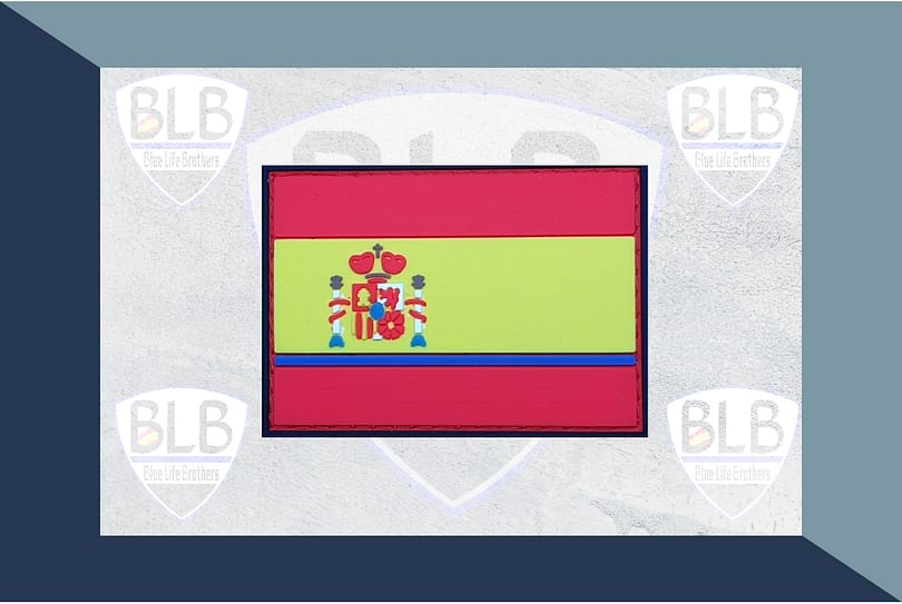 Parche Bandera de España y línea azul de PVC, con velcro y tapa trasera